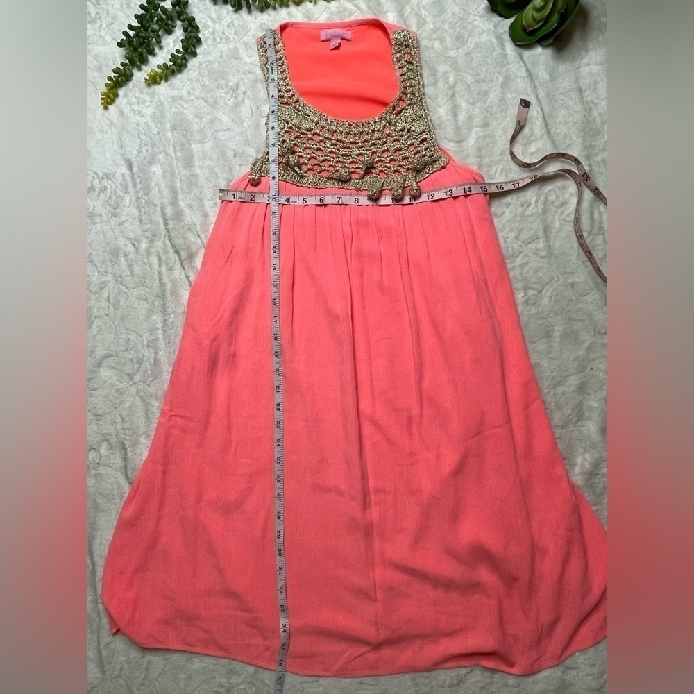 Lilly Pulitzer Rachelle Coral Gold Racerback Pom Pom Swing Dress Size Small - Picture 15 of 15
